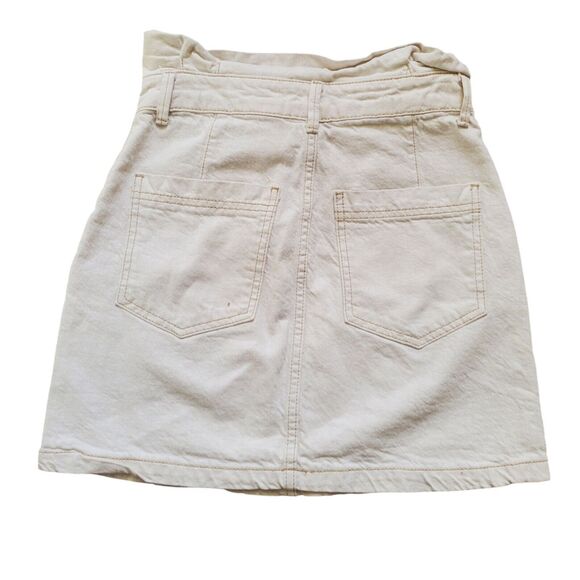 Free People Skirt Women 0 White Denim Mini Stitch Paper Bag Pockets FLAW Read - Picture 2 of 6